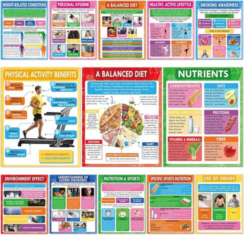 13Pcs Health Lifestyles Posters for Classroom Health and Physical Educational Learning Materials Fitness Food Chart Nutrition Sports Wall Art for Back to School Student Teacher Home Kitchen Wall Decor in Saudi Arabia