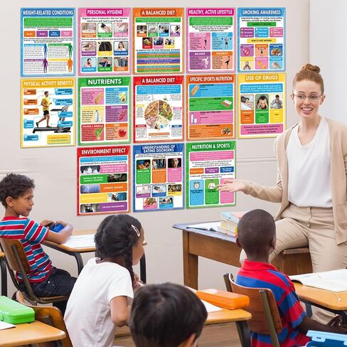13Pcs Health Lifestyles Posters for Classroom Health and Physical Educational Learning Materials Fitness Food Chart Nutrition Sports Wall Art for Back to School Student Teacher Home Kitchen Wall Decor in Saudi Arabia