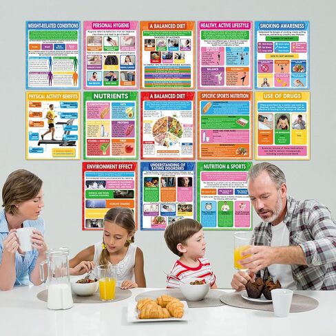 13Pcs Health Lifestyles Posters for Classroom Health and Physical Educational Learning Materials Fitness Food Chart Nutrition Sports Wall Art for Back to School Student Teacher Home Kitchen Wall Decor in Saudi Arabia