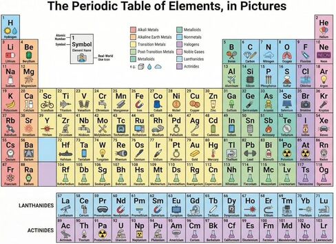JELLY BEAN GENIUS Periodic Table of Elements Reference Chart – Laminated, Double-Sided 3-Ring Binder Insert (8.5 x 11 Inches) – Color-Coded Chemistry Table with Pictures for Classroom, Middle School & Homeschool in Saudi Arabia