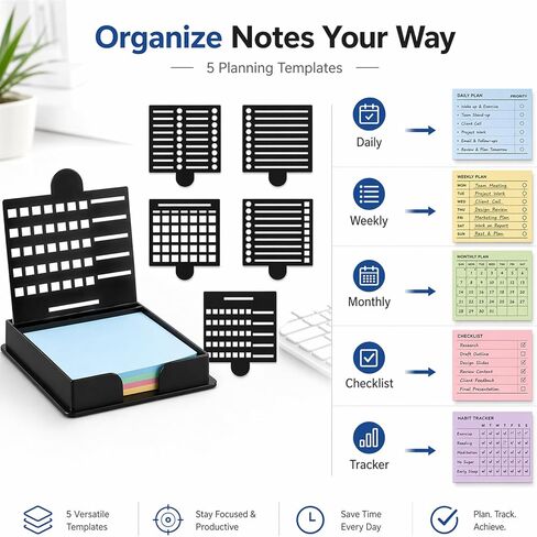 A Set Of Sticky Note Holder,Post It Note Holder,Containing 5 Different Templates And 1 Sticky Note Sticky Note Stencil,Sticky Note Dispenser,Sticky Note Organizer,Suitable For A Home Office To-Do List in Saudi Arabia