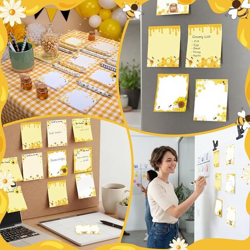 Geyoga 24 Pcs Bee Sticky Notes with Pens - Bee Themed Gift Stationery Set Cute Self Adhesive Notepads Honey Memo Notes Ballpoint Pens for School Office Home Teachers Party Supplies in Kuwait