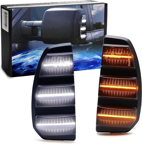iJDMTOY Black-Out Smoked Lens White/Amber Switchback LED Dynamic Sequential Blink Side Mirror Turn Signal Light Assembly Kit Compatible with 2007-21 Toyota Tundra w/Tow Side Mirrors in Kuwait