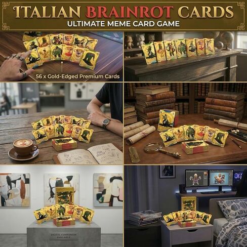 56 PCS Gold Italian Brainrot Cards - Gold Foil Meme Trading Cards Collection - Viral Steal a Brainrot Card Pack for Collectors & Fans - Unique Birthday Gifts & Social Media Prop in Kuwait