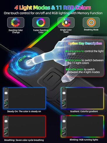 Mouse Pad with Wireless Charger Foldable Phone Holder, XXL RGB Gaming Mousepad 31.5"x15.8" Large Desk Mat for Keyboard, Black Desk Pad with Dual Qi Charging Station, 11 Colors 5 Modes in Kuwait