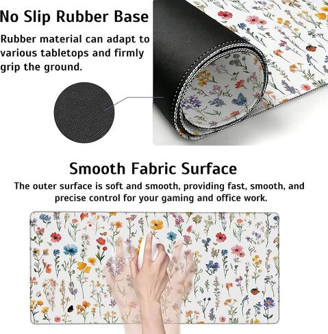 Large Gaming Mouse Pad Wild Flower Desk Mat,Non-Slip Rubber Base Stitched Edges,Extended Mousepad for PC,Laptop,Office,Home Decor(31.5 x 11.8 Inch) in Saudi Arabia