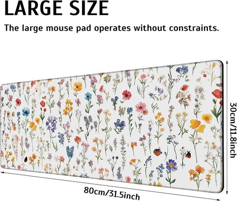 Large Gaming Mouse Pad Wild Flower Desk Mat,Non-Slip Rubber Base Stitched Edges,Extended Mousepad for PC,Laptop,Office,Home Decor(31.5 x 11.8 Inch) in Saudi Arabia