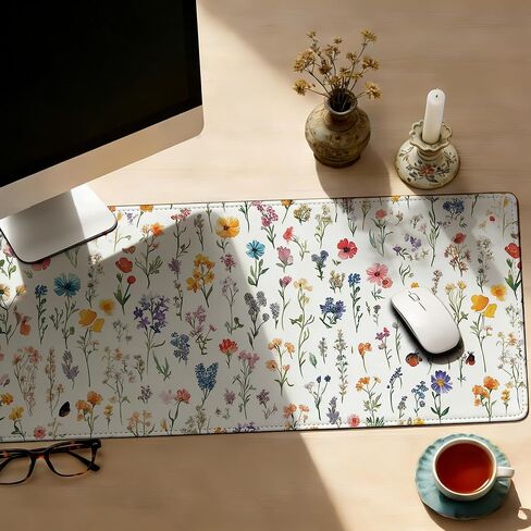 Large Gaming Mouse Pad Wild Flower Desk Mat,Non-Slip Rubber Base Stitched Edges,Extended Mousepad for PC,Laptop,Office,Home Decor(31.5 x 11.8 Inch) in Saudi Arabia
