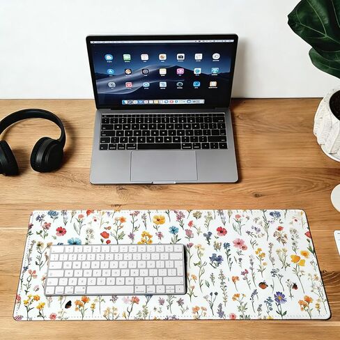Large Gaming Mouse Pad Wild Flower Desk Mat,Non-Slip Rubber Base Stitched Edges,Extended Mousepad for PC,Laptop,Office,Home Decor(31.5 x 11.8 Inch) in Saudi Arabia