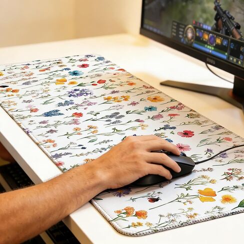 Large Gaming Mouse Pad Wild Flower Desk Mat,Non-Slip Rubber Base Stitched Edges,Extended Mousepad for PC,Laptop,Office,Home Decor(31.5 x 11.8 Inch) in Saudi Arabia