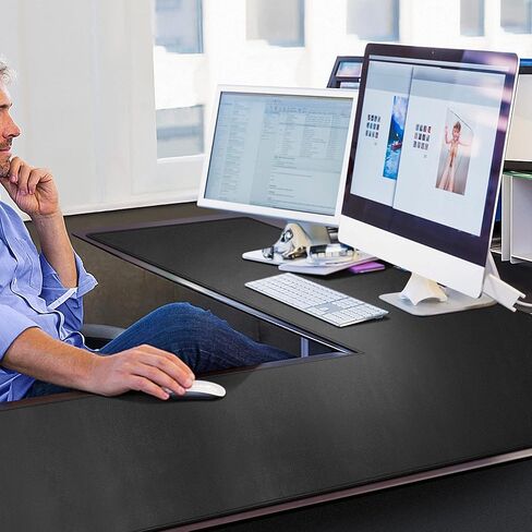 Cacoy 54" x 59" L-Shaped Desk Pad, PU Leather Corner Desk Mat, L Shape Gaming Computer Mouse Pad, Waterproof Office Writing Mat, Corner Mouse Mat for L Shape Computer Desk, Black in Saudi Arabia