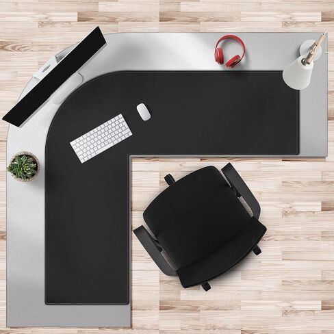 Cacoy 54" x 59" L-Shaped Desk Pad, PU Leather Corner Desk Mat, L Shape Gaming Computer Mouse Pad, Waterproof Office Writing Mat, Corner Mouse Mat for L Shape Computer Desk, Black in Saudi Arabia