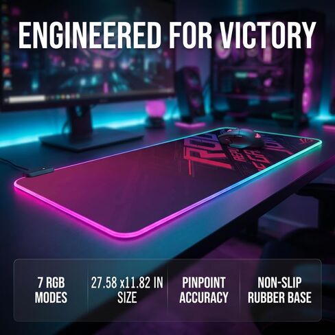 Luminous RGB Gaming Desk Mat, Large Mouse Pad, Wear-Resistant Non-Slip Pad, PC Accessory,27.58"x11.82" in Kuwait