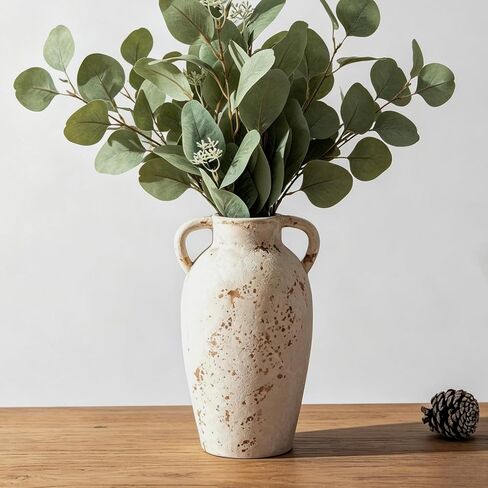 Rustic Ceramic Farmhouse Flower Vase, Ceramic Vase for Home Decor, Living Room Decoration, Shelf Decor, Mantel, Dinner Table Office Decorations Vase in Saudi Arabia