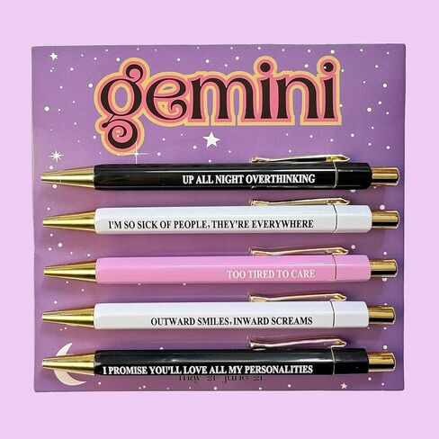 5pcs Funny Gemini Pens - 12 Constellation Birthday Gift, Office School Writing Pens for Friends and Colleague, Smooth Writing, Quick Drying Black Ink (Gemini) in Kuwait