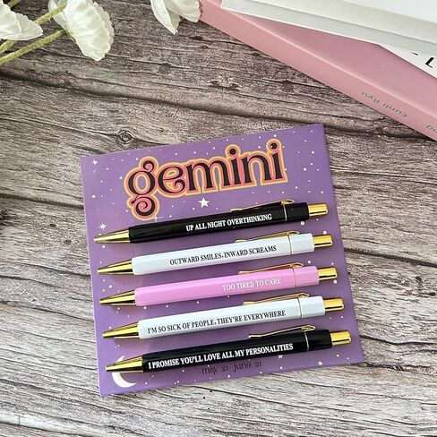 5pcs Funny Gemini Pens - 12 Constellation Birthday Gift, Office School Writing Pens for Friends and Colleague, Smooth Writing, Quick Drying Black Ink (Gemini) in Kuwait