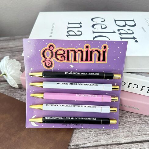 5pcs Funny Gemini Pens - 12 Constellation Birthday Gift, Office School Writing Pens for Friends and Colleague, Smooth Writing, Quick Drying Black Ink (Gemini) in Kuwait