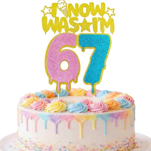 MEMOVAN I Was 6 Now I'm 7 Cake Topper 6 7 Birthday Cake Decorations Six Seven Cake Picks pink and blue 6 7 Decorations for Glitter 67 Happy Birthday Anniversary Party Suppplies in Kuwait