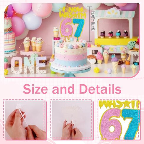 MEMOVAN I Was 6 Now I'm 7 Cake Topper 6 7 Birthday Cake Decorations Six Seven Cake Picks pink and blue 6 7 Decorations for Glitter 67 Happy Birthday Anniversary Party Suppplies in Kuwait
