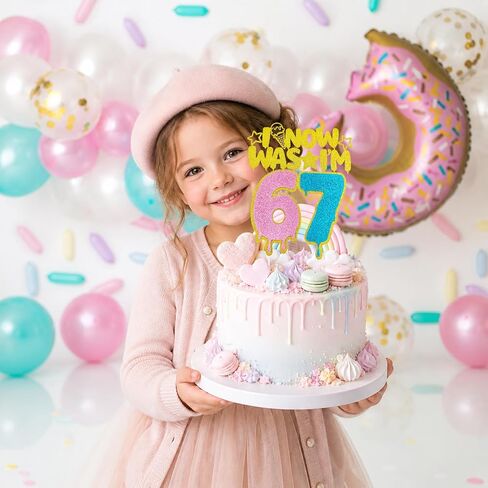 MEMOVAN I Was 6 Now I'm 7 Cake Topper 6 7 Birthday Cake Decorations Six Seven Cake Picks pink and blue 6 7 Decorations for Glitter 67 Happy Birthday Anniversary Party Suppplies in Kuwait