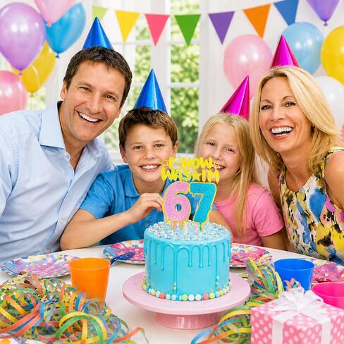 MEMOVAN I Was 6 Now I'm 7 Cake Topper 6 7 Birthday Cake Decorations Six Seven Cake Picks pink and blue 6 7 Decorations for Glitter 67 Happy Birthday Anniversary Party Suppplies in Kuwait