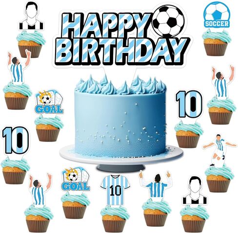 26 Pcs Soccer Party Decorations Blue and White Happy Birthday Cupcake Topper Sports Theme Cake Toppers Sport Party Cake Supplies Sport Star Theme Decors for Team Celebration Birthday Supplies in Kuwait