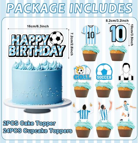 26 Pcs Soccer Party Decorations Blue and White Happy Birthday Cupcake Topper Sports Theme Cake Toppers Sport Party Cake Supplies Sport Star Theme Decors for Team Celebration Birthday Supplies in Kuwait