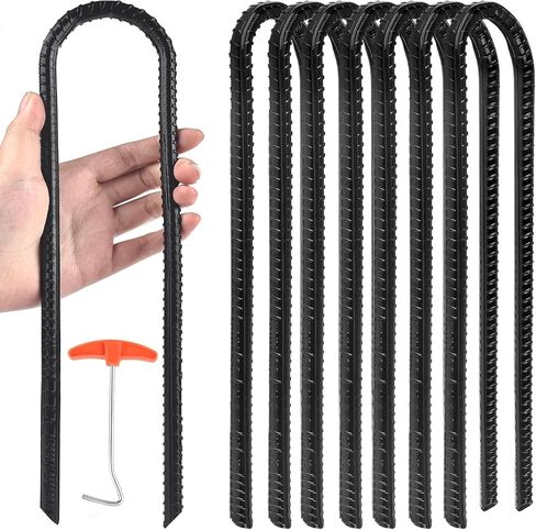 Trampoline Ground Wind Stakes Anchors High Wind Heavy Duty, 8 Pack 12 Inch U-Shaped Rebar Tent Stakes for Camping Tents, Soccer Goals,Fences, Swing, Landscape,Garden Decoration in Saudi Arabia