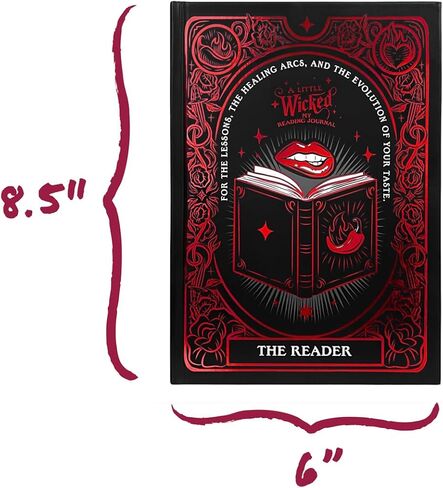 مجلة ConQuest Journal A Little Wicked Dark Romance Reading Journal، غلاف مقوى، غلاف مسطح، أكثر من 260 صفحة مراجعة، ورقة ملصقات كتابية، تفاصيل رقائق حمراء، حواف مرشوشة، 2 إشارة مرجعية شريطية، 8 بوصة × 6.5 بوصة in Kuwait