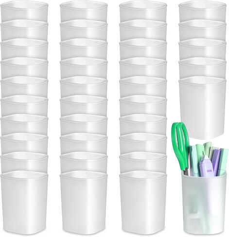 40 Pack Pen Holders Pencil Cups for Desk Organizers and Storage Plastic Matte Translucent Office Home Supplies, 3.62 x 2.8 x 2.8 Inches in Saudi Arabia