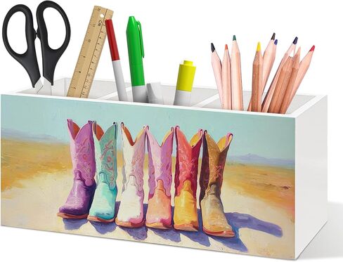 Western Cowgirl Boots Pen Holder, Rustic Country Western Office Pen Pencil Holder Organizer for Desk Accessories, Cowgirl Gifts Wooden Box Desk Decor for Home Office Desk Decorations in Saudi Arabia