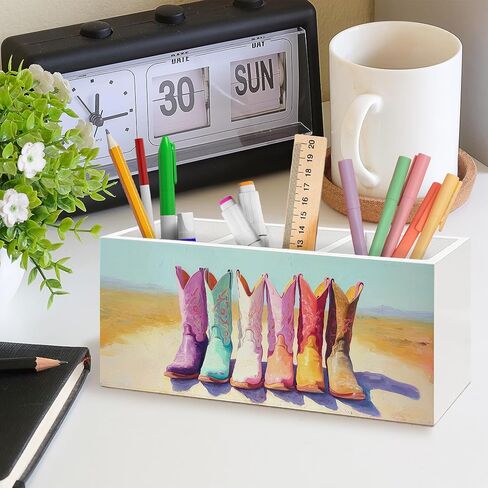 Western Cowgirl Boots Pen Holder, Rustic Country Western Office Pen Pencil Holder Organizer for Desk Accessories, Cowgirl Gifts Wooden Box Desk Decor for Home Office Desk Decorations in Saudi Arabia