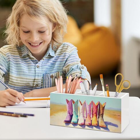 Western Cowgirl Boots Pen Holder, Rustic Country Western Office Pen Pencil Holder Organizer for Desk Accessories, Cowgirl Gifts Wooden Box Desk Decor for Home Office Desk Decorations in Saudi Arabia