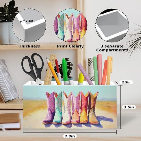 Western Cowgirl Boots Pen Holder, Rustic Country Western Office Pen Pencil Holder Organizer for Desk Accessories, Cowgirl Gifts Wooden Box Desk Decor for Home Office Desk Decorations in Saudi Arabia