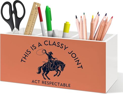 Western Cowgirl Boots Pen Holder, Rustic Country Western Office Pen Pencil Holder Organizer for Desk Accessories, Cowgirl Gifts Wooden Box Desk Decor for Home Office Desk Decorations in Saudi Arabia