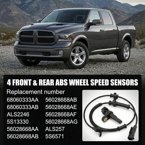 Front & Rear ABS Wheel Speed Sensors for Dodge Ram 1500 2010 for Ram 1500 2011-2012 | OE 68060333AB 56028668AA | Anti-Lock Brake System | 4 Pack in Kuwait
