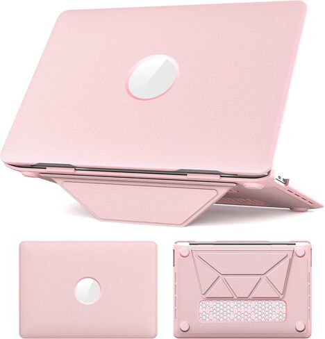 حافظة Batianda Premium PU من الجلد لجهاز MacBook Pro الجديد 13 بوصة 2020 2022 موديل A2338 M2 A2251 A2289 حامل مغناطيسي قابل للطي (يحمل 20 رطلاً) وبطانة من الألياف الدقيقة - غطاء واقٍ للأعمال، وردي in Kuwait