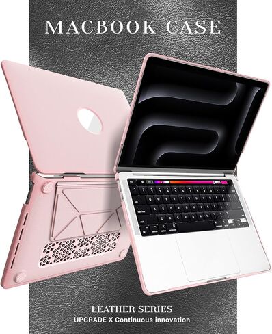 حافظة Batianda Premium PU من الجلد لجهاز MacBook Pro الجديد 13 بوصة 2020 2022 موديل A2338 M2 A2251 A2289 حامل مغناطيسي قابل للطي (يحمل 20 رطلاً) وبطانة من الألياف الدقيقة - غطاء واقٍ للأعمال، وردي in Kuwait
