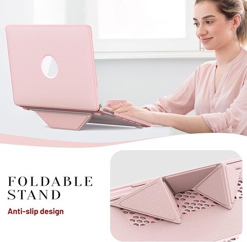 حافظة Batianda Premium PU من الجلد لجهاز MacBook Pro الجديد 13 بوصة 2020 2022 موديل A2338 M2 A2251 A2289 حامل مغناطيسي قابل للطي (يحمل 20 رطلاً) وبطانة من الألياف الدقيقة - غطاء واقٍ للأعمال، وردي in Kuwait