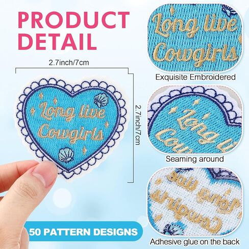 50 Pcs Coastal Cowgirl Iron on Patches for Hats Summer Ocean Embroidered Iron on Blue Patches for Girls Beach Holiday Heat Press Patch for Trucker Hat, Clothes, Jeans, Beach Bags DIY Craft in Kuwait