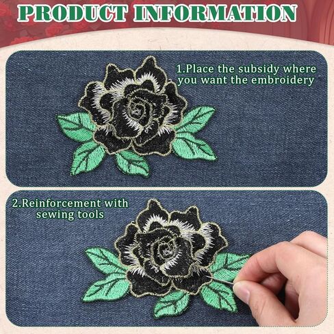 5 Pcs Black Rose Flower Embroidered Patches, Large 11.8 x 5.9 Inch Iron On Applique Patches for Clothes Jackets Jeans Bags, Sew On Fabric Embellishments DIY Craft in Kuwait