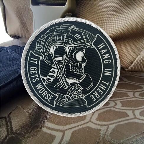 Hang in There, It Gets Worse Patch, Printed Tactical Morale Skull Hook and Loop Patches, Military Decorative Patch for Backpacks, Vests, Hats, Jackets in Saudi Arabia