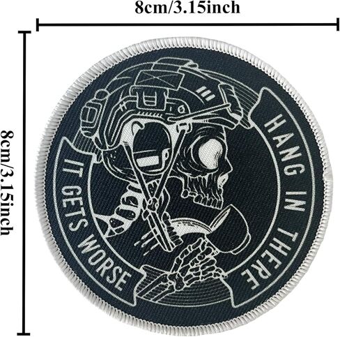 Hang in There, It Gets Worse Patch, Printed Tactical Morale Skull Hook and Loop Patches, Military Decorative Patch for Backpacks, Vests, Hats, Jackets in Saudi Arabia