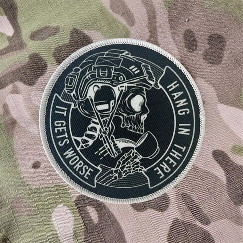 Hang in There, It Gets Worse Patch, Printed Tactical Morale Skull Hook and Loop Patches, Military Decorative Patch for Backpacks, Vests, Hats, Jackets in Saudi Arabia