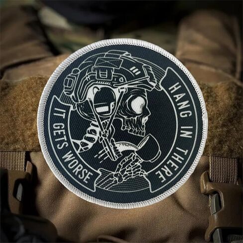 Hang in There, It Gets Worse Patch, Printed Tactical Morale Skull Hook and Loop Patches, Military Decorative Patch for Backpacks, Vests, Hats, Jackets in Saudi Arabia