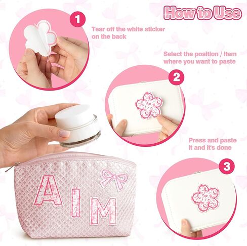 ANGOLIO Self-Adhesive Letter Patches for Kids Bags, 108Pcs Pink Bow Bowknot A-Z Alphabet Appliques, Cute Fabric Letters Sticker Stick on Patches for Clothing Jackets Jeans Caps Cosmetic Bag Pillowcase in Kuwait