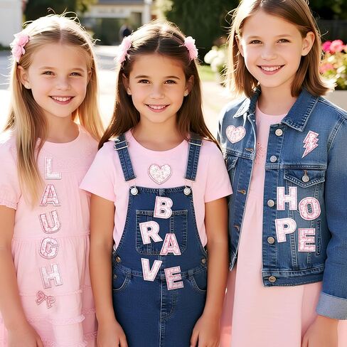 ANGOLIO Self-Adhesive Letter Patches for Kids Bags, 108Pcs Pink Bow Bowknot A-Z Alphabet Appliques, Cute Fabric Letters Sticker Stick on Patches for Clothing Jackets Jeans Caps Cosmetic Bag Pillowcase in Kuwait