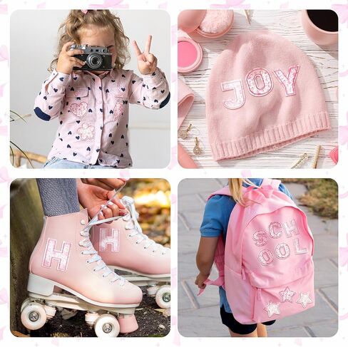 ANGOLIO Self-Adhesive Letter Patches for Kids Bags, 108Pcs Pink Bow Bowknot A-Z Alphabet Appliques, Cute Fabric Letters Sticker Stick on Patches for Clothing Jackets Jeans Caps Cosmetic Bag Pillowcase in Kuwait