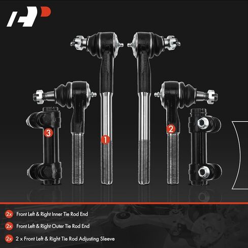 A-Premium Set of 6, Front Inner & Outer Tie Rod End Kit, Compatible with Dodge Ram 1500 2000-2001, Ram 2500 2000-2002, Ram 3500 2000-2002, RWD Only in Kuwait