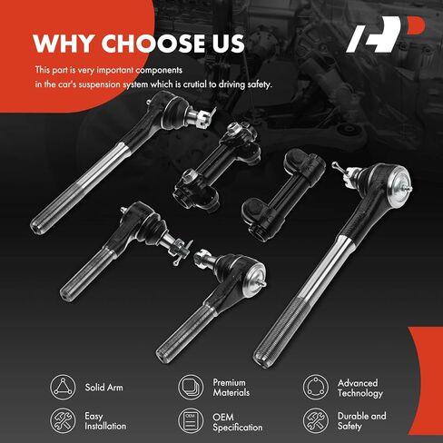A-Premium Set of 6, Front Inner & Outer Tie Rod End Kit, Compatible with Dodge Ram 1500 2000-2001, Ram 2500 2000-2002, Ram 3500 2000-2002, RWD Only in Kuwait